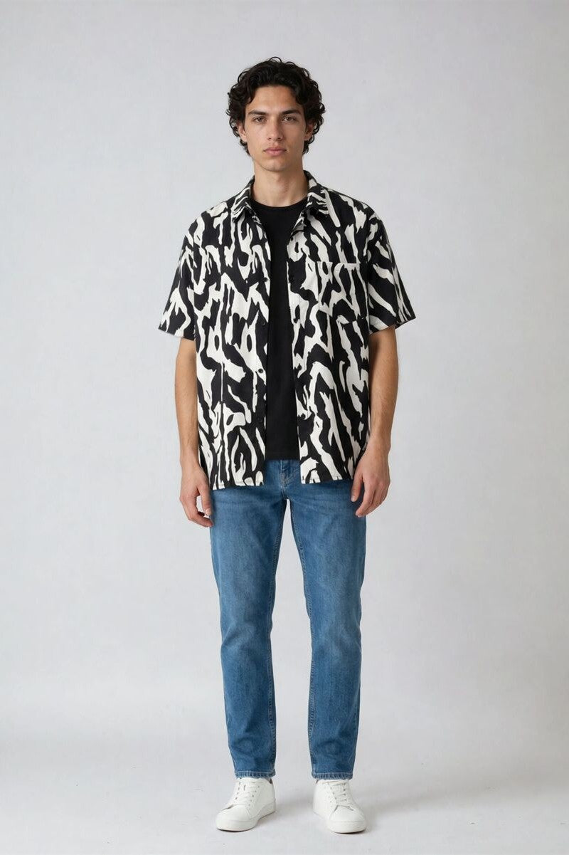 Zebra Print Button-Front Shirt
