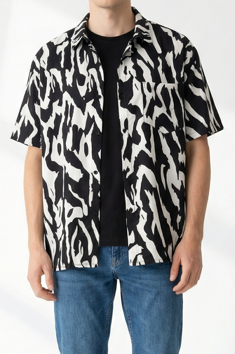 Zebra Print Button-Front Shirt - Image 3