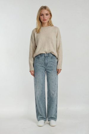 Cherry Embroidered Wide-Leg Jeans