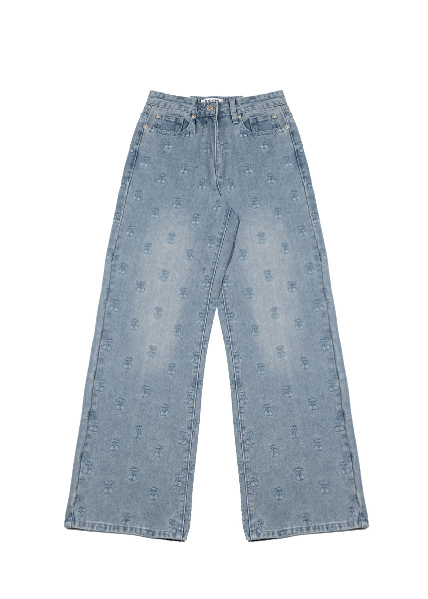Cherry Embroidered Wide-Leg Jeans - Image 3