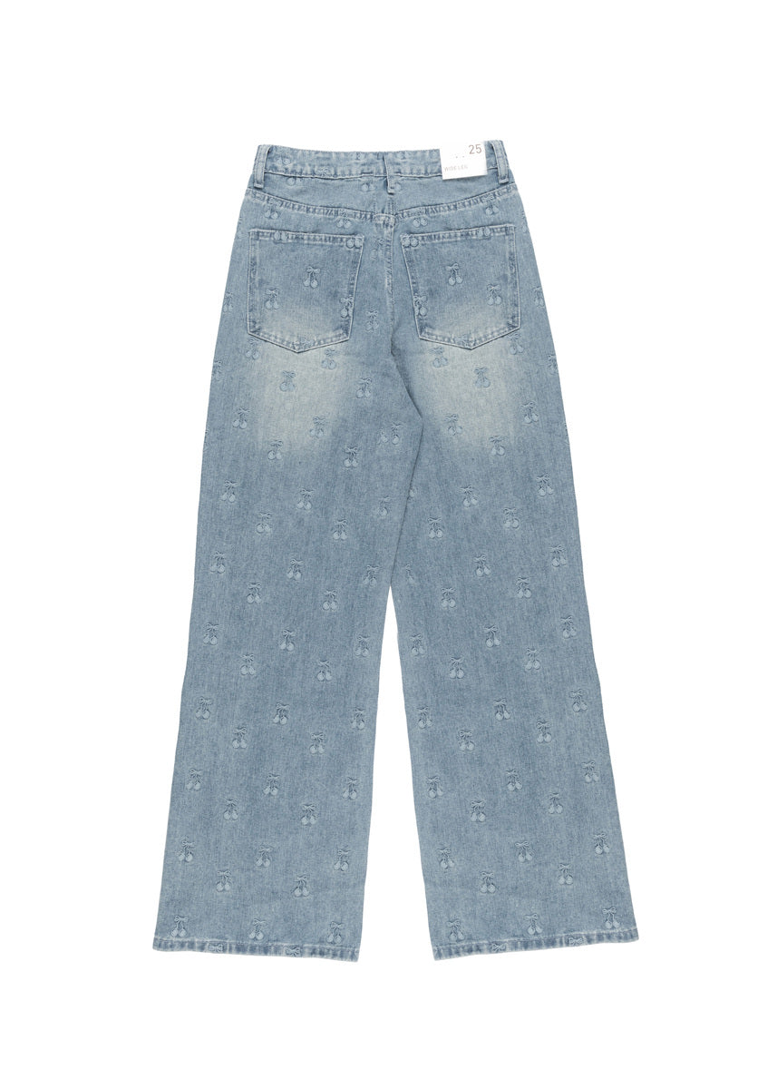 Cherry Embroidered Wide-Leg Jeans - Image 4