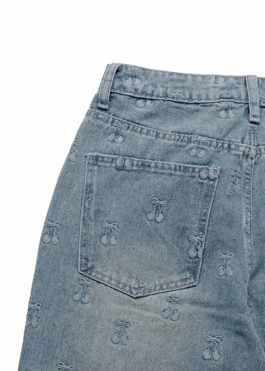 Cherry Embroidered Wide-Leg Jeans - Image 6