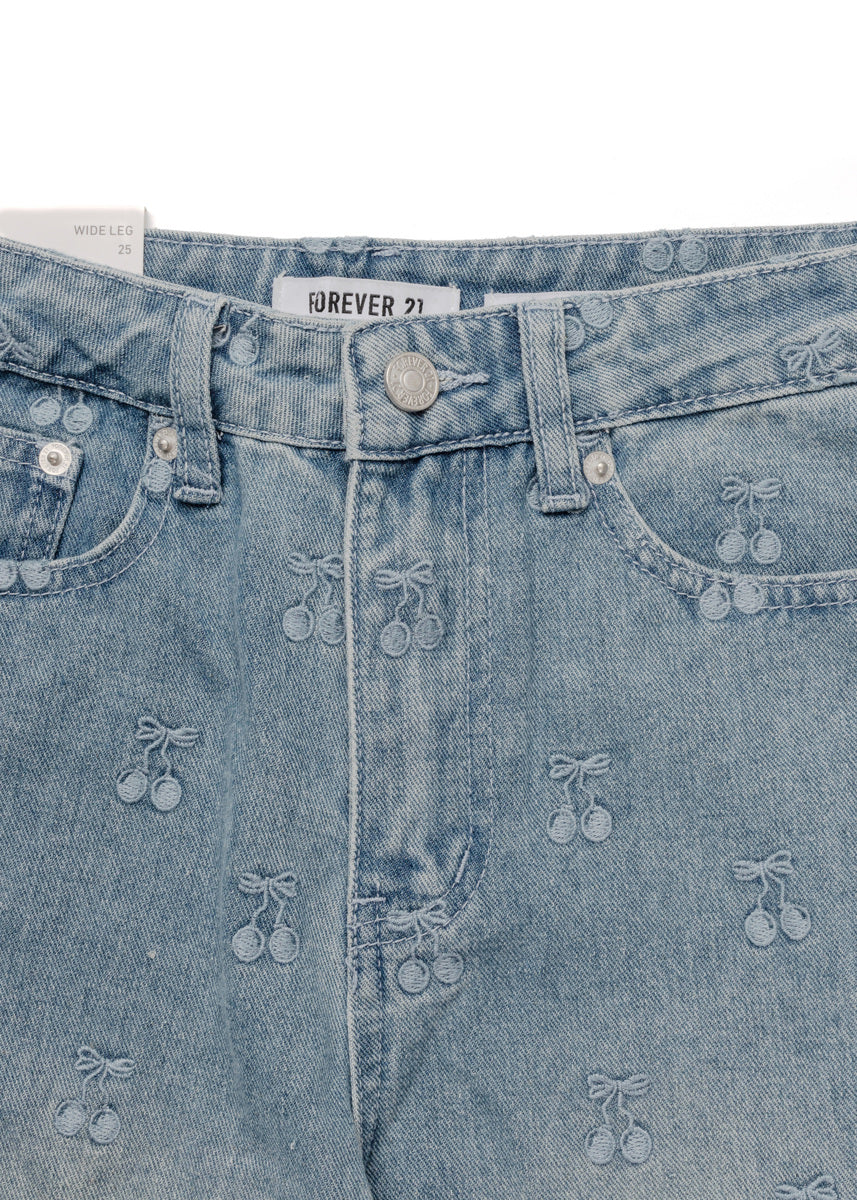 Cherry Embroidered Wide-Leg Jeans - Image 5