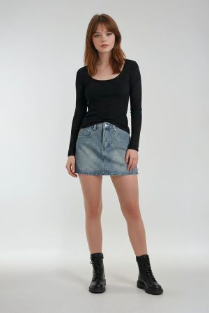 Cherry Embroidered Denim Mini Skirt