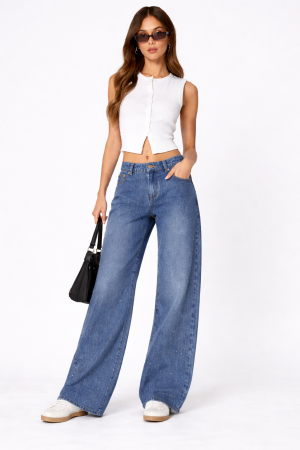 Wide-Leg Rhinestone Jeans