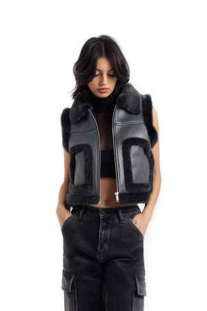 Faux Leather & Shearling Vest