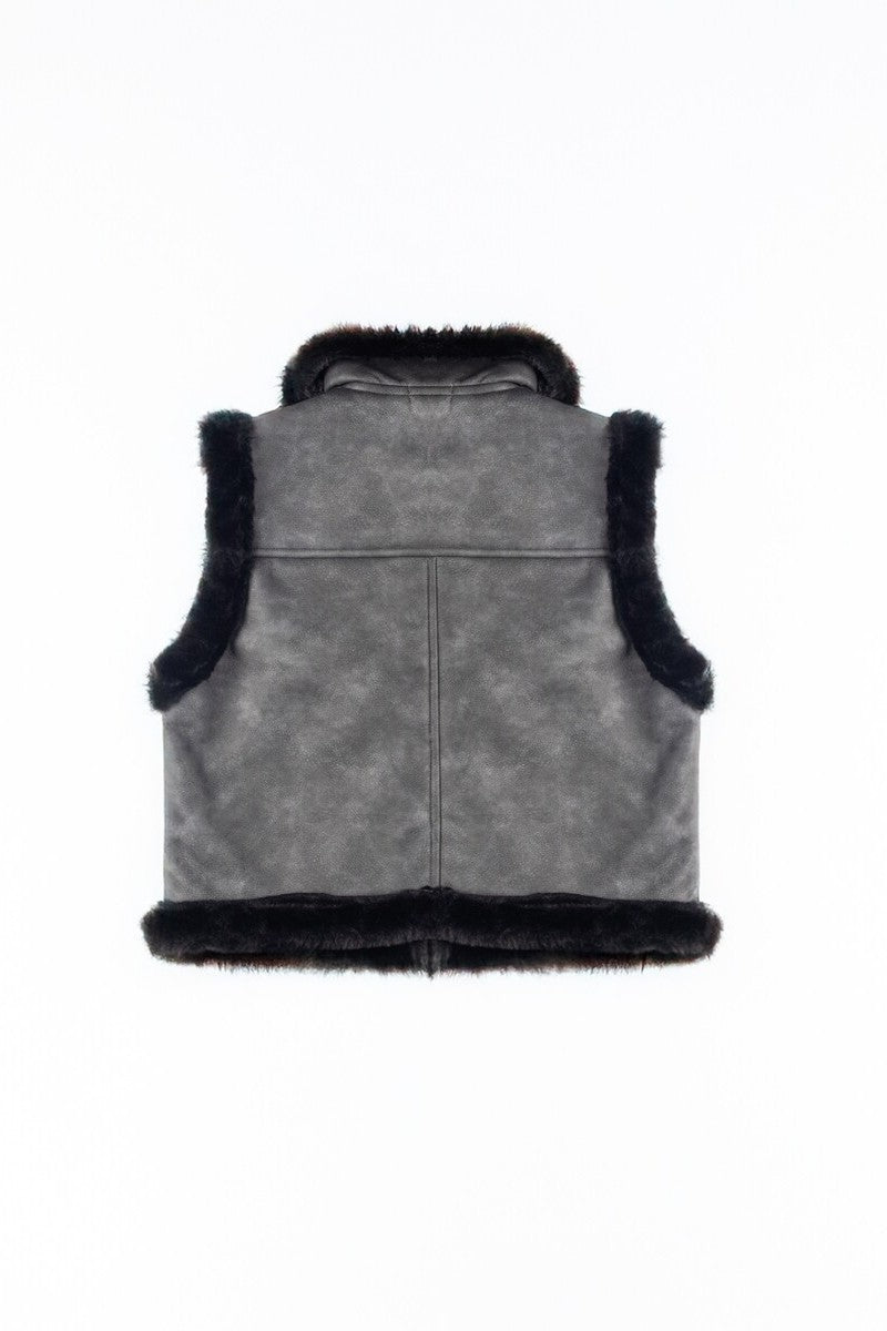 Faux Leather & Shearling Vest - Image 5