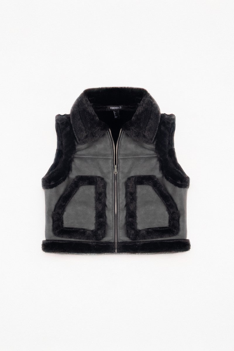 Faux Leather & Shearling Vest - Image 2