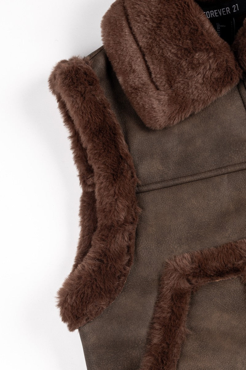 Faux Leather & Shearling Vest - Image 7