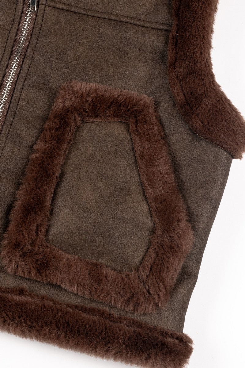 Faux Leather & Shearling Vest - Image 9