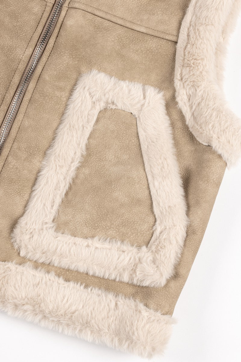 Faux Leather & Shearling Vest - Image 14