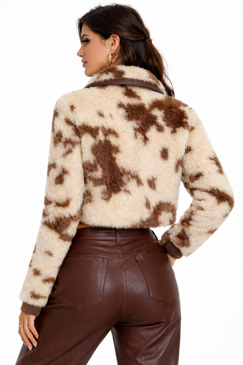 Faux Fur Cow Print Jacket - Image 2
