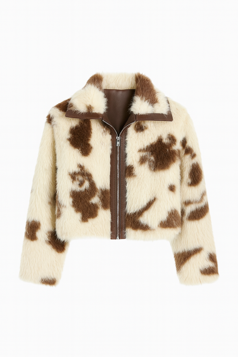 Faux Fur Cow Print Jacket - Image 3