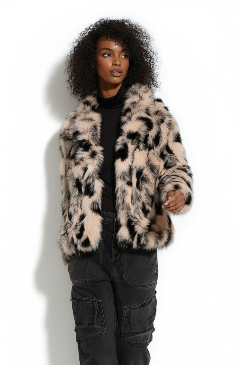 Abstract Print Longline Faux Fur Jacket - Image 4