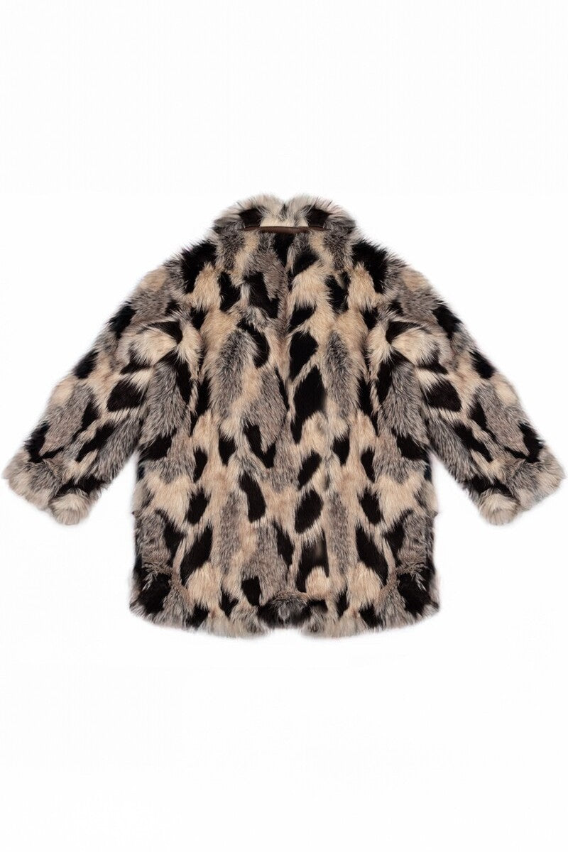 Abstract Print Longline Faux Fur Jacket - Image 3