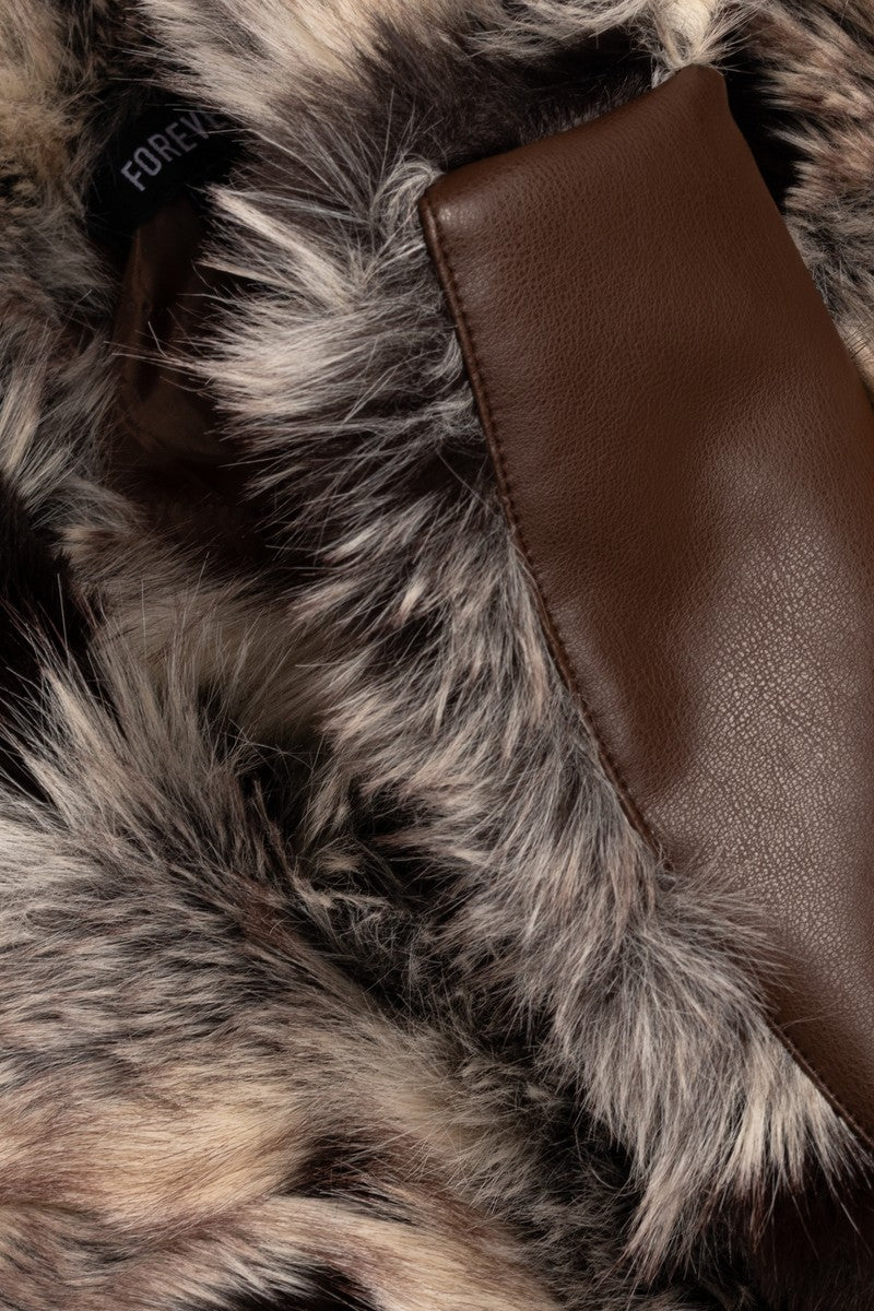 Abstract Print Longline Faux Fur Jacket - Image 6