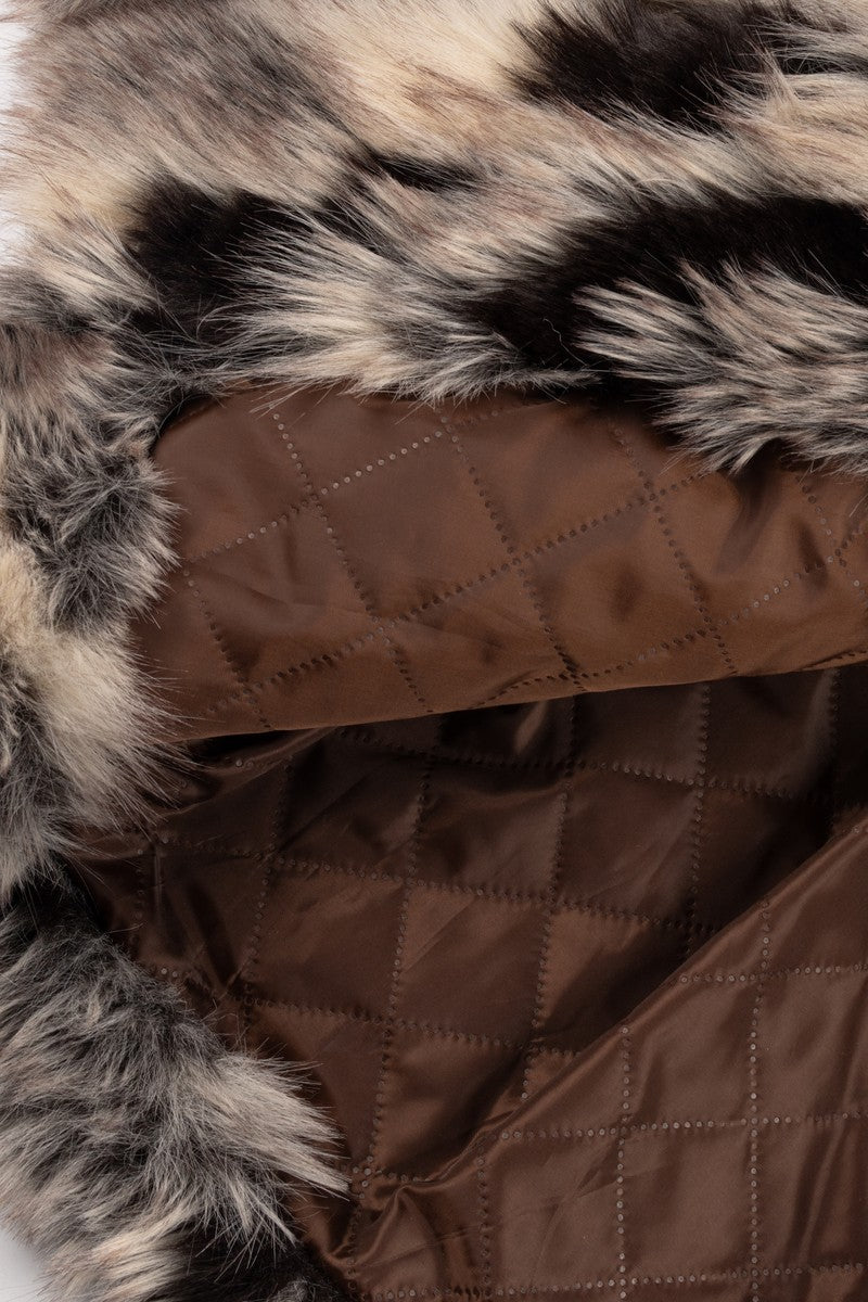 Abstract Print Longline Faux Fur Jacket - Image 7