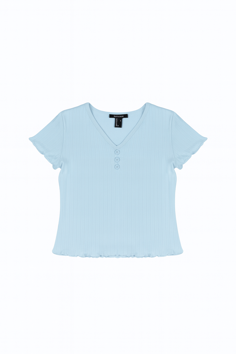 Ribbed Lettuce-Edge Henley Tee - Image 9