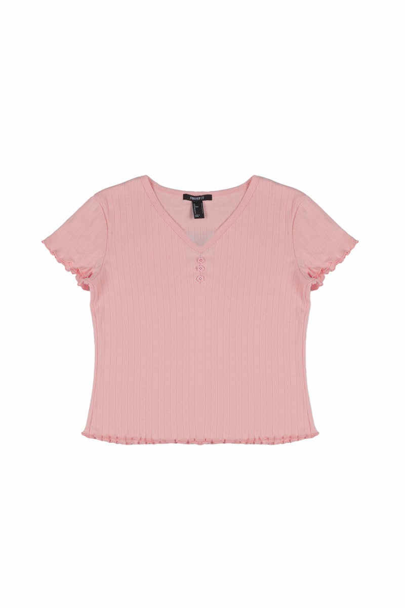 Ribbed Lettuce-Edge Henley Tee - Image 3