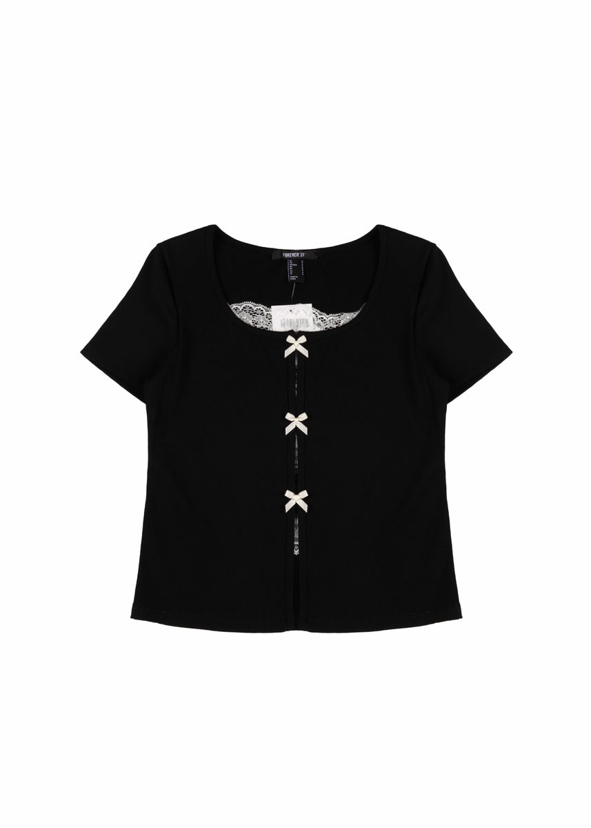 Ribbed Lace-Trim Bow Top - Image 8