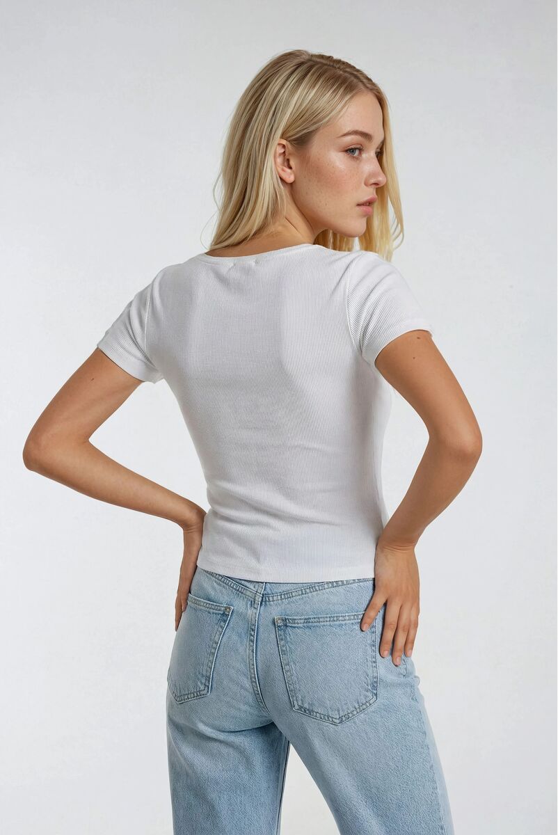 Ribbed Lace-Trim Bow Top - Image 2