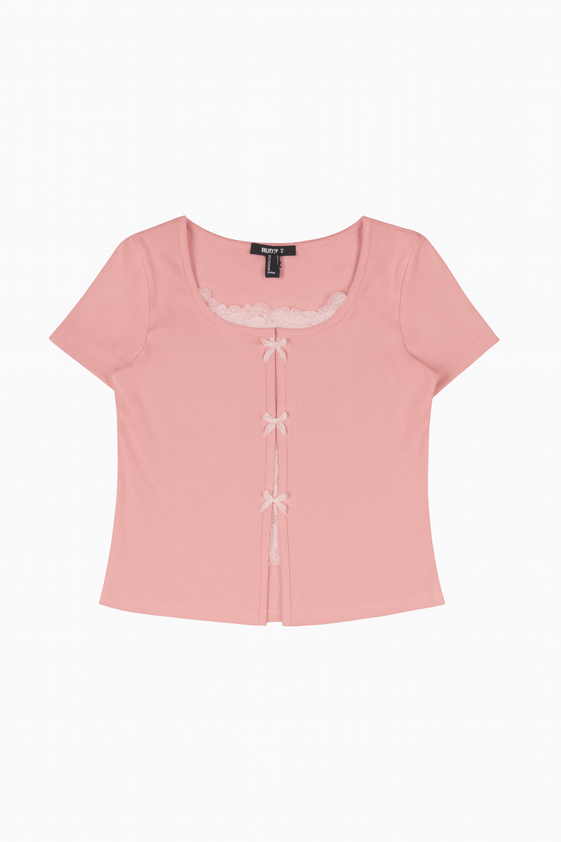Ribbed Lace-Trim Bow Top - Image 13