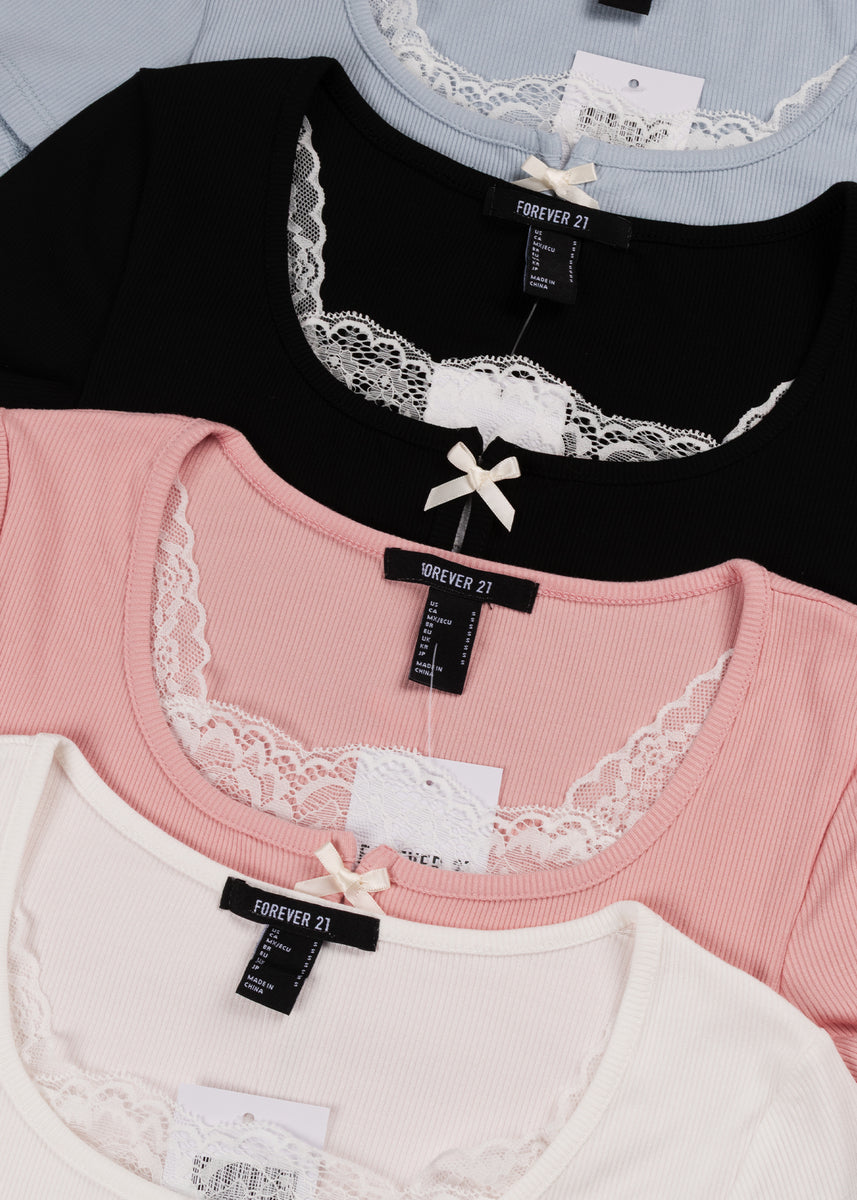 Ribbed Lace-Trim Bow Top - Image 16