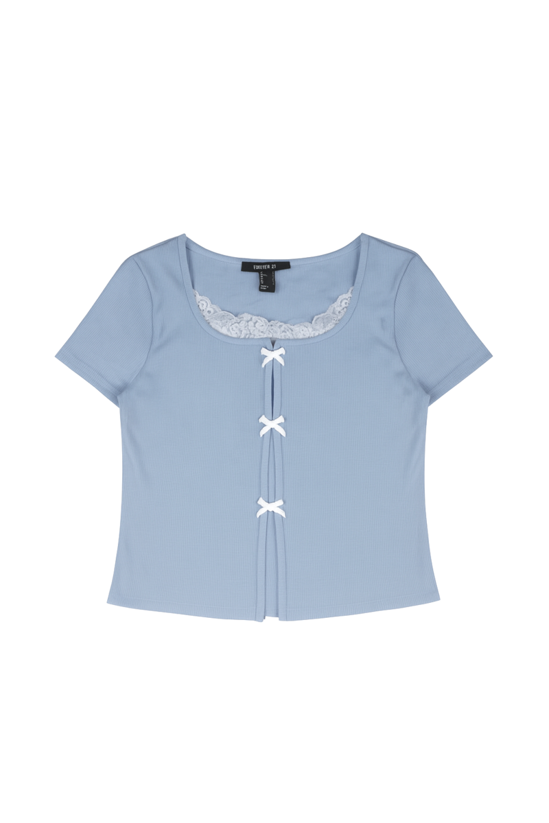 Ribbed Lace-Trim Bow Top - Image 17