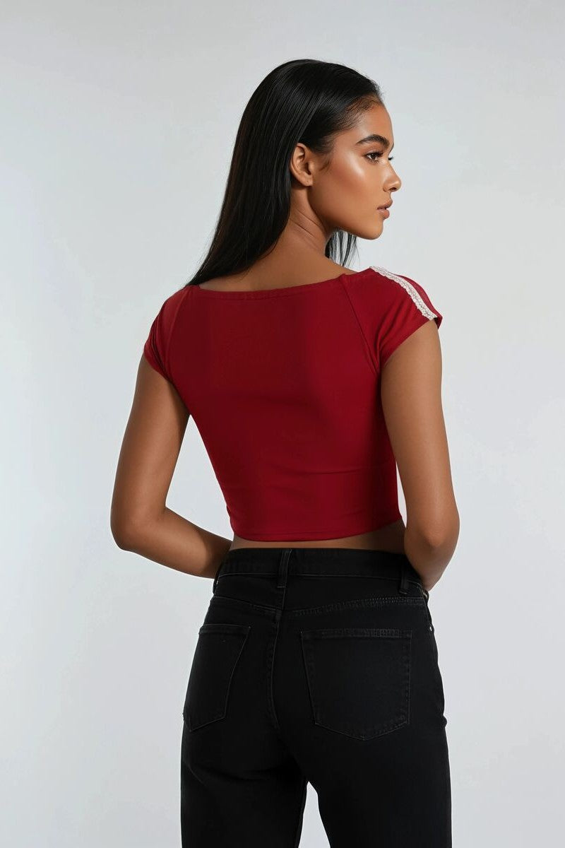 Lace-Up Raglan Cropped Tee - Image 2