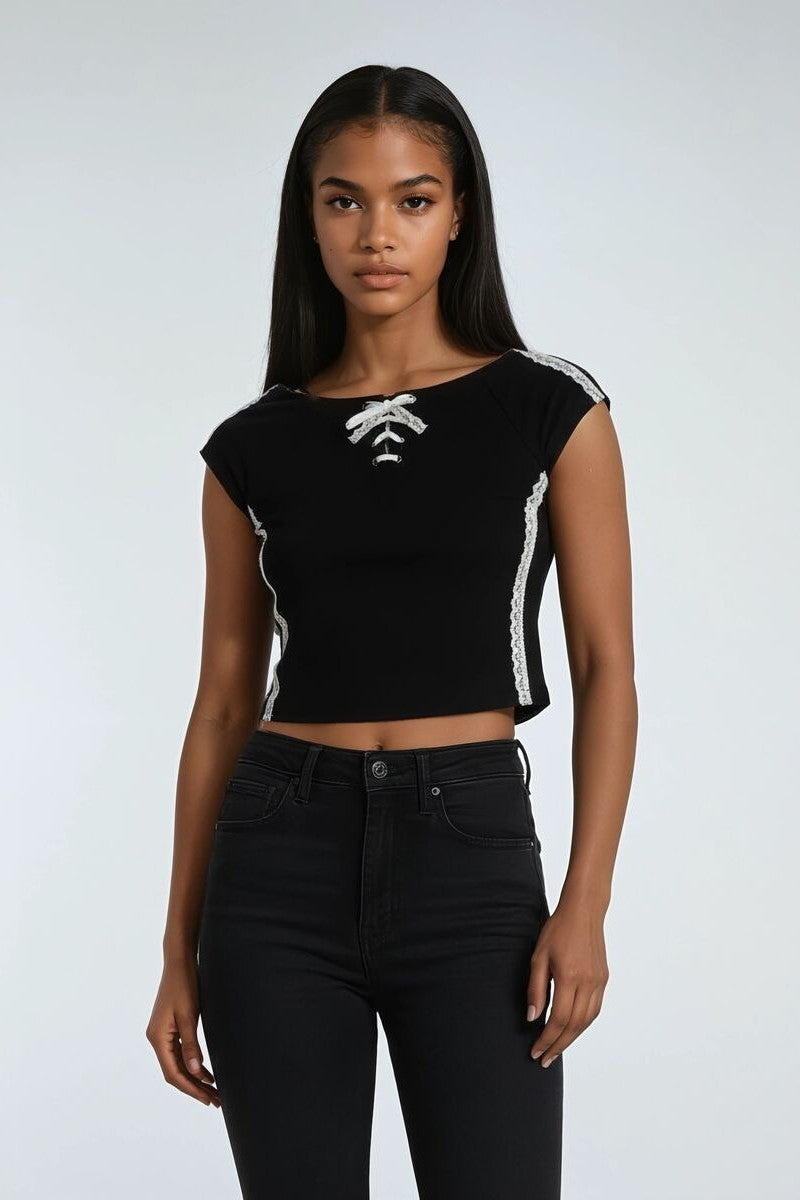 Lace-Up Raglan Cropped Tee - Image 5