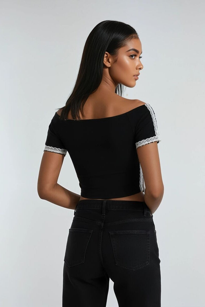 Lace-Up Raglan Cropped Tee - Image 6