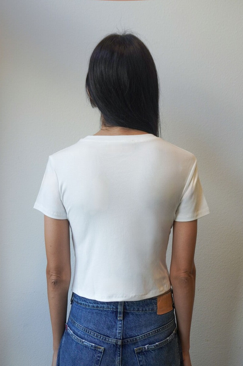 Embroidered Bow Cropped Tee - Image 3