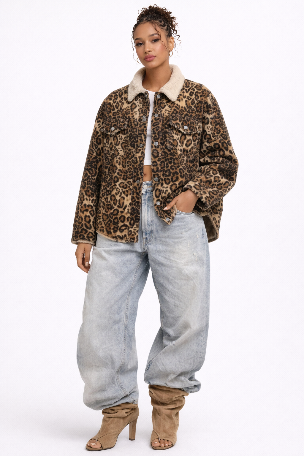 Leopard Print Faux Shearling Shacket