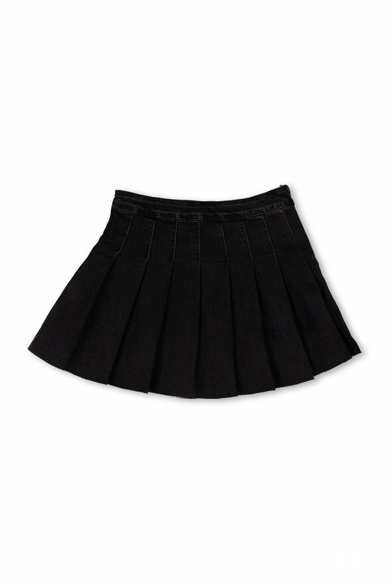 Pleated Denim Mini Skirt - Image 2