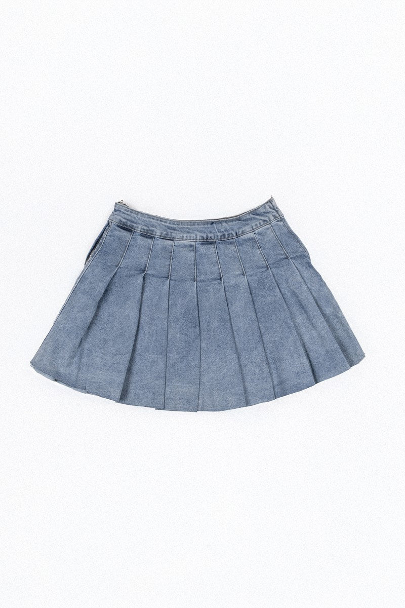 Pleated Denim Mini Skirt - Image 6