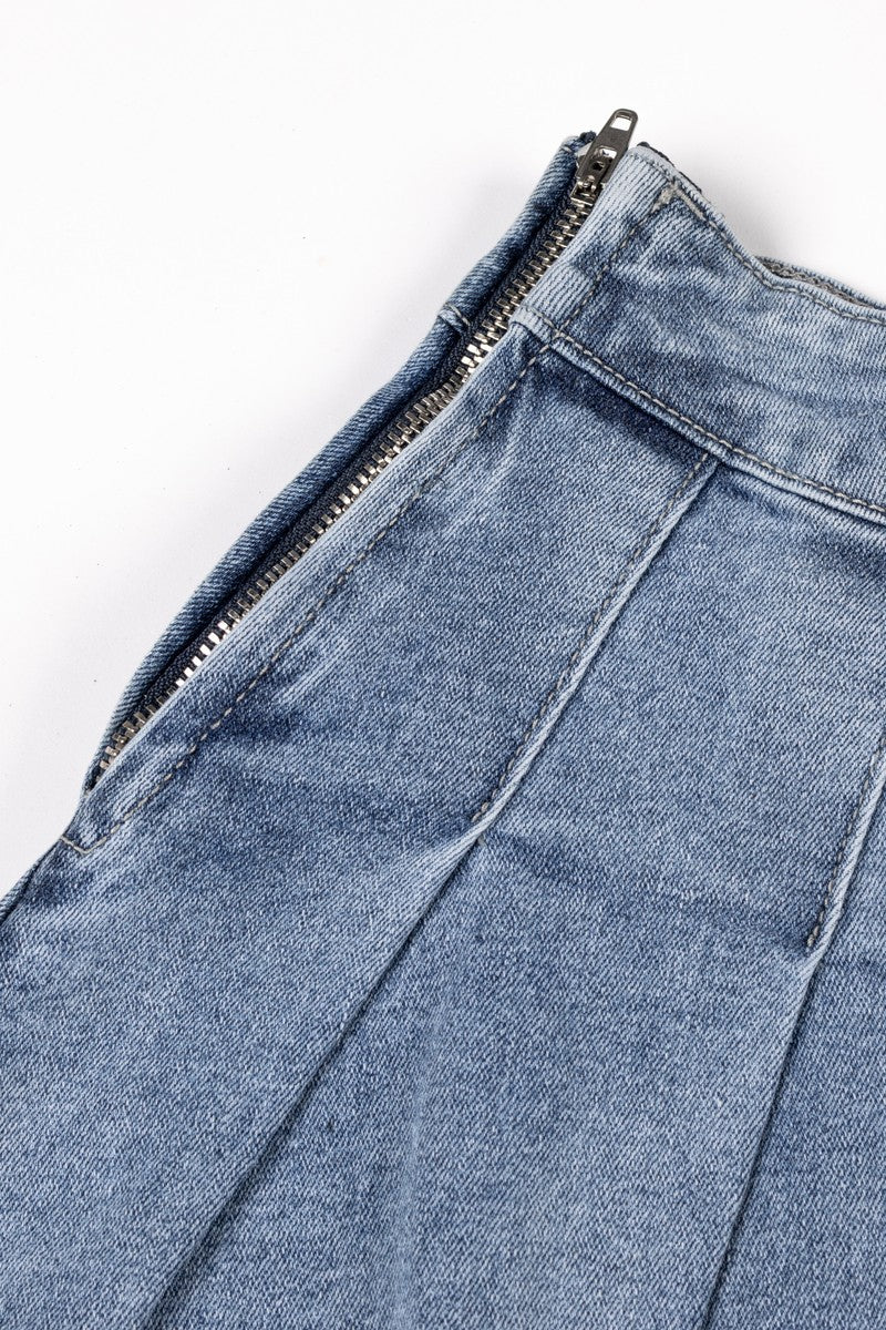 Pleated Denim Mini Skirt - Image 7