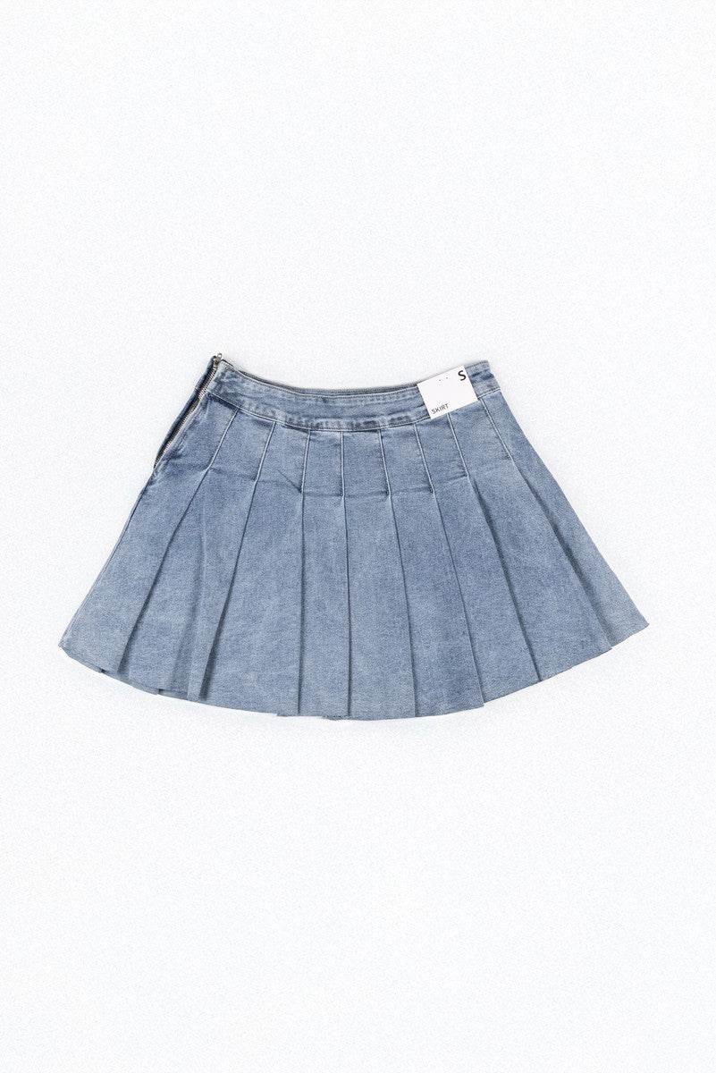 Pleated Denim Mini Skirt - Image 8