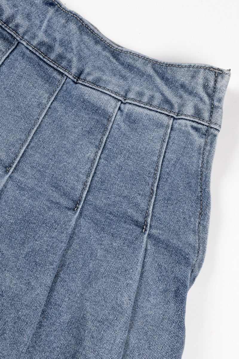 Pleated Denim Mini Skirt - Image 9