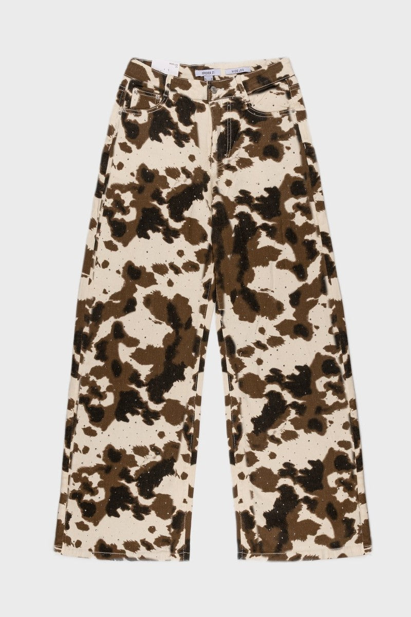 Cow Print Rhinestone Wide-Leg Jeans - Image 2
