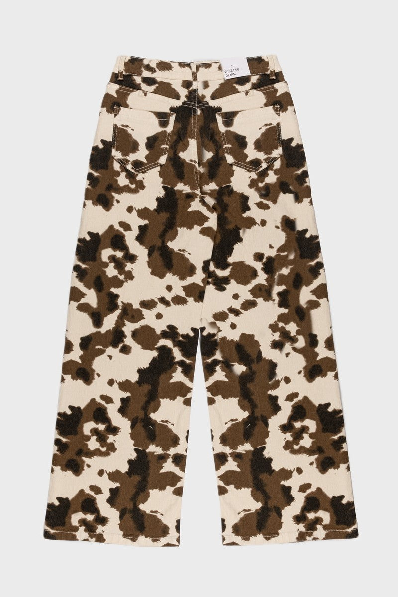 Cow Print Rhinestone Wide-Leg Jeans - Image 4