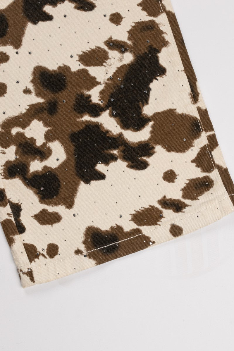 Cow Print Rhinestone Wide-Leg Jeans - Image 5