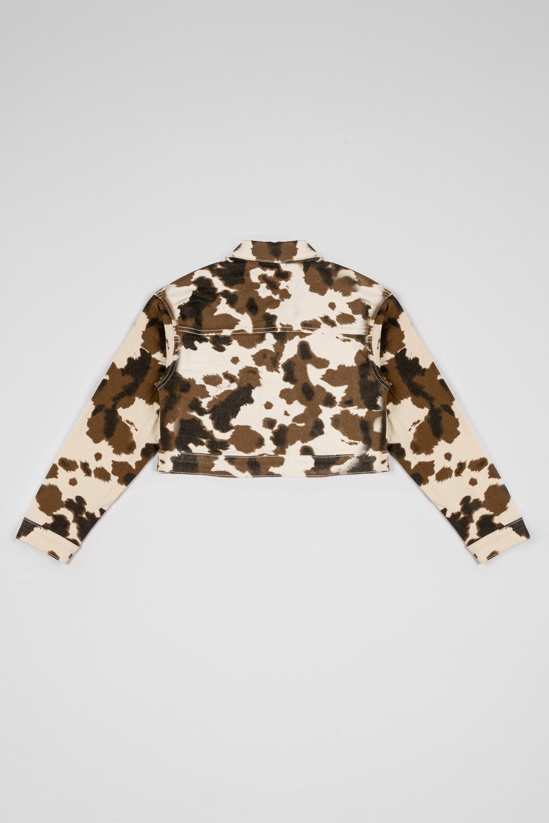 Cropped Cow Print Denim Jacket - Image 7