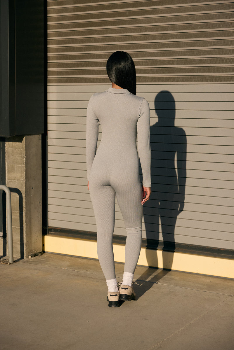 Long-Sleeve Henley Seamless Ribbed Jumpsuit - Image 6