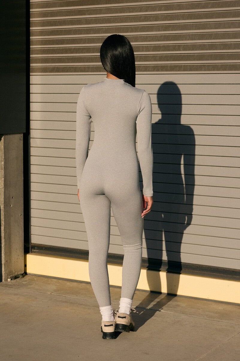 Seamless Ribbed Zip-Front Jumpsuit - Image 9