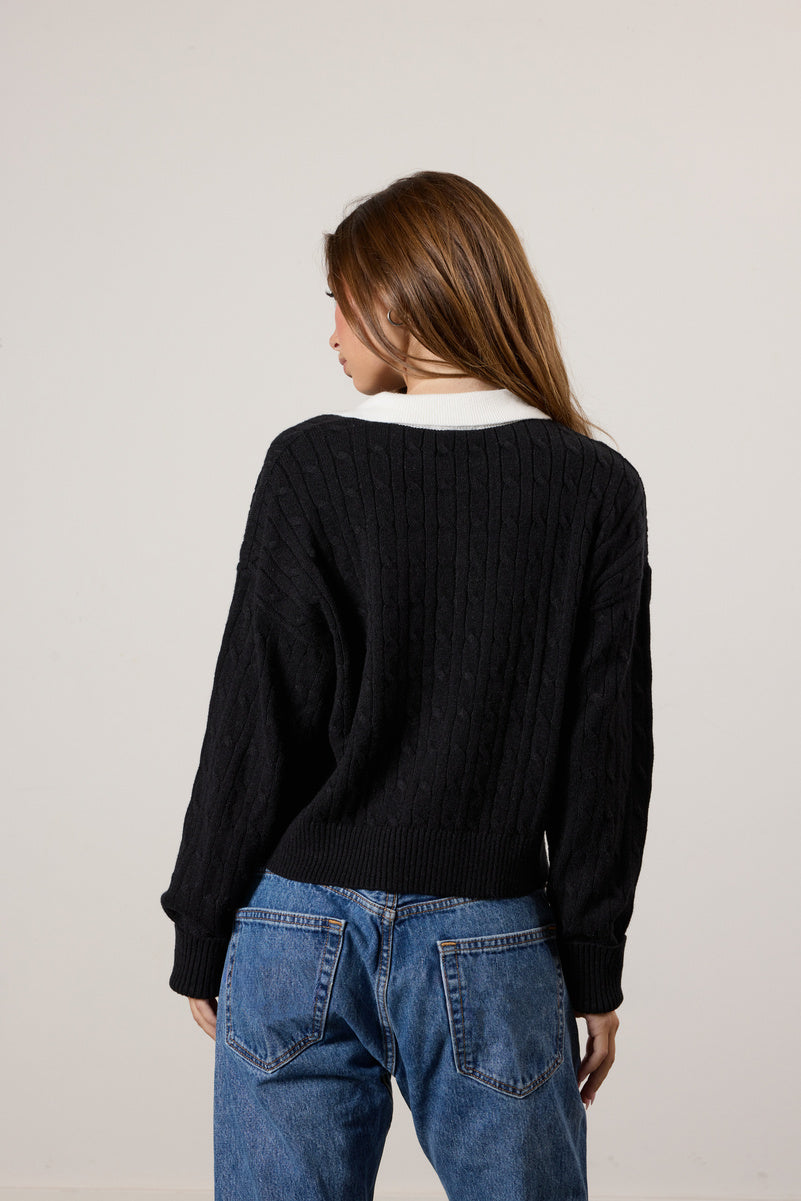 Contrast Henley Cable Knit Sweater - Image 3