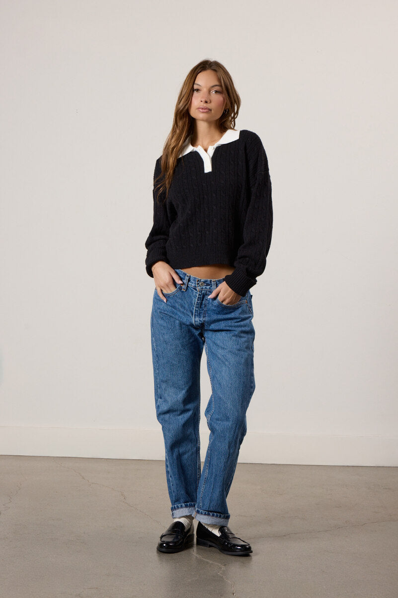 Contrast Henley Cable Knit Sweater - Image 2