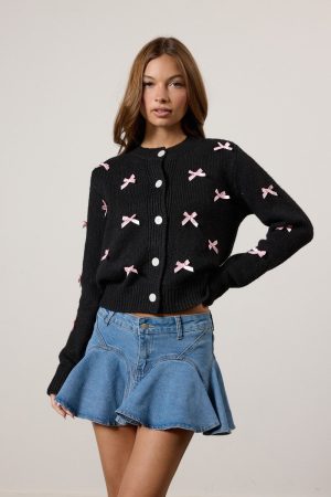 Bow Applique Cardigan Sweater
