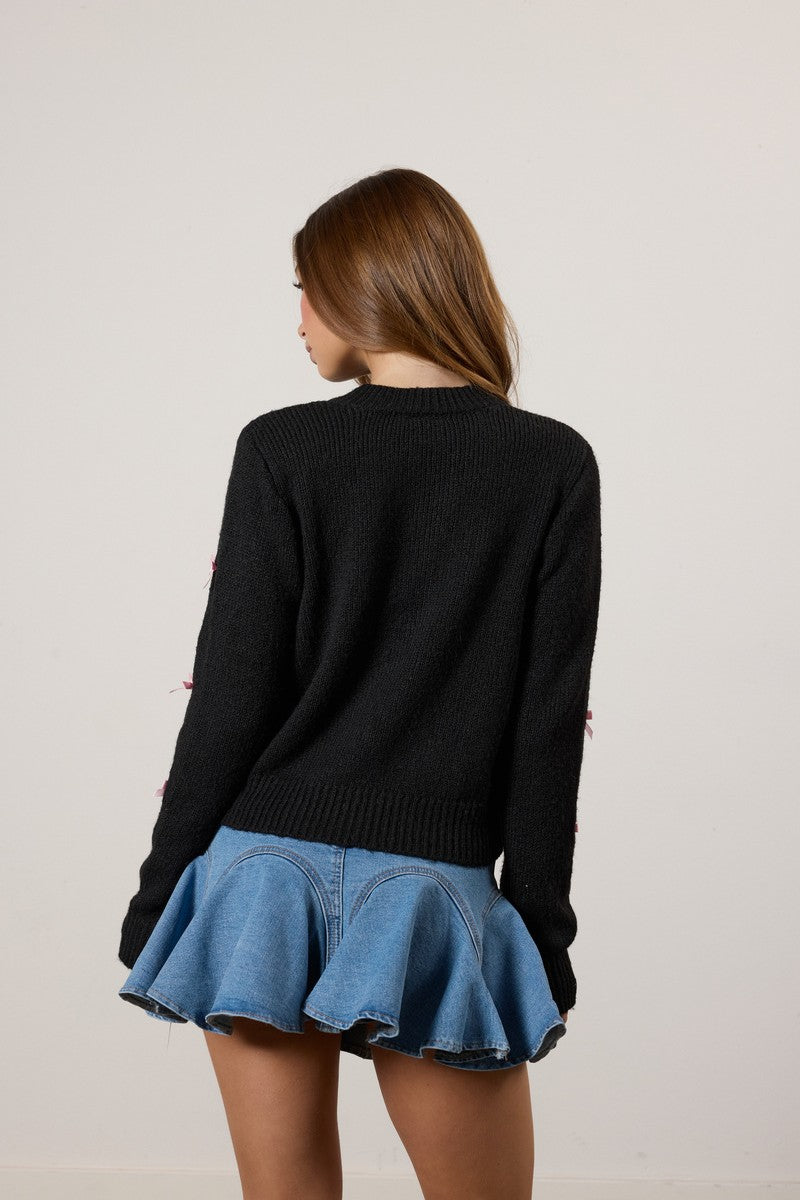 Bow Applique Cardigan Sweater - Image 3