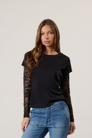 Lace-Sleeve Layered Top