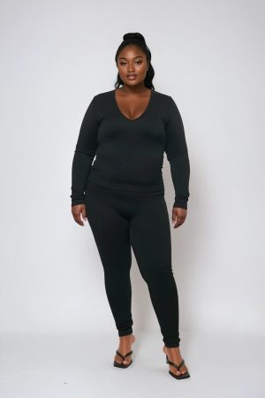 Plus Size Seamless Long-Sleeve Top & Leggings Set